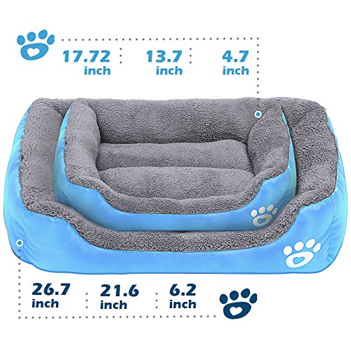 Barelove Pet Dog Bed, Washable Rectangular Pet Basket Bed , Durable and 100-Percent Waterproof and Fleece Lining Fit Most Pets (Large, Blue)