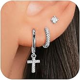 FSLEAD Gold Earring Set for Women Sterling Silver Earring Stacks Trendy CZ Huggie Cross Hoop Star Moon Earrings Stack