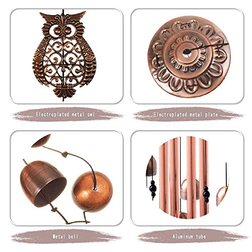 Alitake Owl Wind Chimes for Outside, Brass Wind Chimes Outdoor Clearance with S Hook Windchimes Indoor and Outdoor Decorations, Windchime Gifts for Mom Grandma Garden Gift Housewarming Gift