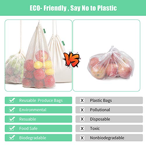 AivaToba 9Packs Reusable Produce Bags Eco Friendly Organic Cotton
