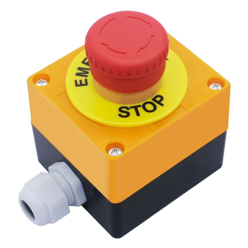 mxuteuk 2NC Red Mushroom Switch Station Box 22mm Red Mushroom Emergency Stop Push Button Switch Station AC 660V 10A Switch Station Box ，LA36-02ZS-BOX-Y