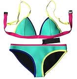 MUXILOVE Women Neoprene Bikini In Bright Color Neon Binding Swimsuit Swimwear