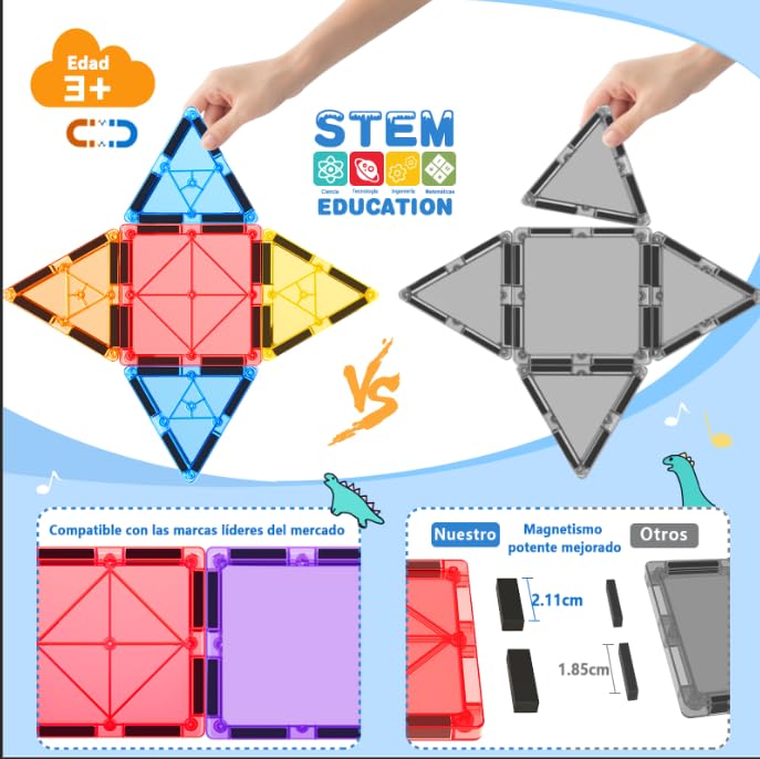 Coodoo Magnetic Building Blocks Toy for Children, 100 Pieces 3D Magnetic Constructions Children with 2 Cars, Educational Gift Montessori Toys Children 3 Years