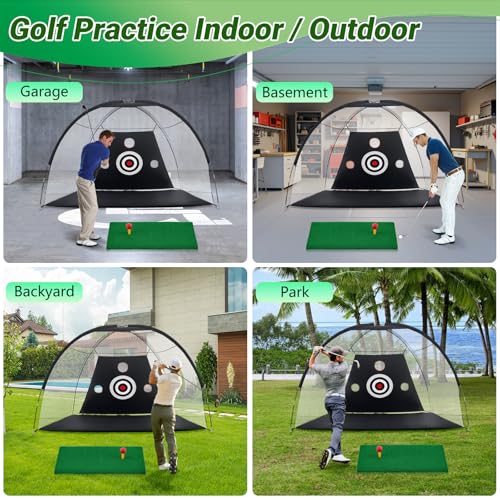 TTCBSPORTS Golf Practice Net 10x7ft for Garden, Golf Hitting Net for Backyard Driving, Chipping Nets and Mat Indoor/Outdoor - GolfNet Simulator for Home, Gift for Men/Dad