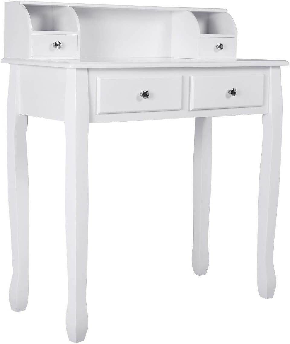 White Vanity Makeup Dressing Table 4 Storage Drawers Organizer Removable Cabinet Wooden Bedroom Furniture Modern Laptop Writing Desk