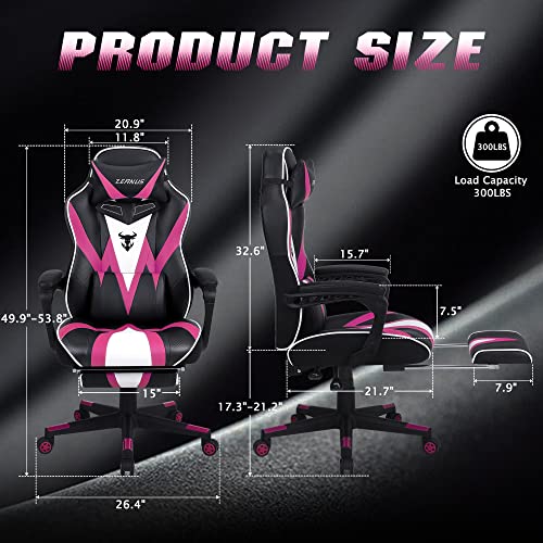 Zeanus Gaming Chair with Footrest Light Pink Gamer Chair for Girls