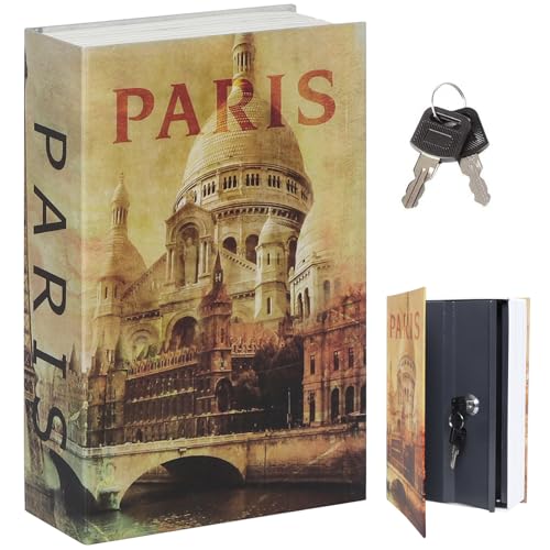 Diversion Book Safe with Key Lock, Parrency Hidden Safe Box of Classical Design, Medium, Paris, 9 1/2" x 6" x 1 1/3", SBH-M013