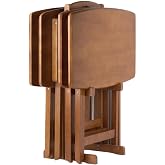 Furnifact Teak Oversized Snack Tables Set of 4 TV Trays with Stand Foldable Sturdy Wooden Tables for Eating, Working, or Entertaining in Any Space
