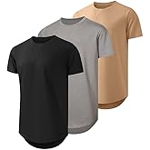 JMIERR Mens 3 Pack Cotton Hipster Hip Hop Longline Crewneck T-Shirt