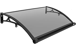 KAICHENYT Window Door Awning Canopy 40Inch x 24Inch Polycarbonate Awning for Door Entrance with Aluminum Alloy Bracket Transparent Window Awnings Exterior for UV,Rain,Snow Protection (Gray)