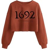 Boikukx Women's Halloween Witch Vintage Graphic Crop Sweatshirt | Fall Spooky Season Lantern Long Sleeve Cropped Pullover Tops