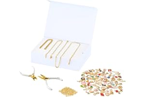 FabuLove Charm Jewelry Kit - DIY Necklace, Bracelet & Ring Set with 100+ Charms, Tools & Jump Rings | Personalized Accessories for Women | Fun Craft Activity for Friends & Family (Gold)