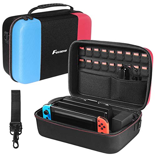 Foxnovo Carrying Case for Nintendo Switch, Durable Hard Protective Switch Case, Portable Travel Case with 18 Holders for Game Cards, Switch Console, Joy-Con Grip and Other Switch Accessories
