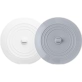 Vaincre 2PCS 5" Universal Silicone Bathtub Drain Stopper with Suction Seal | White and Gray, Leak Proof, Hair Trapping, Universal Fit, For Tub Sink Laundry Drain, Bathroom Kitchen Use, Easy Clean