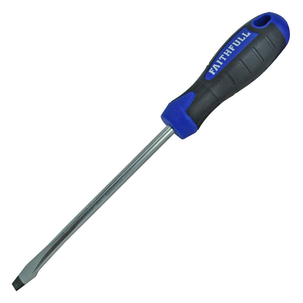 Faithfull Flared Screwdriver, Soft-Grip Handle, Chrome Vanadium Steel Blade with Magnetic Tip - 10mm x 200mm