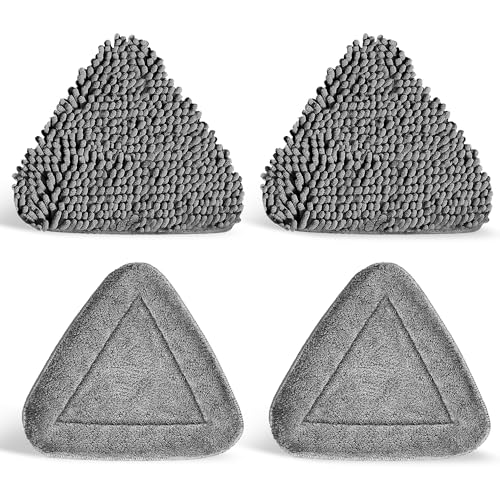 JEHONN Triangle Wall Mop Replacement Heads, 2 PCS Chenille Pads & 2 PCS Microfiber Pads for Wet and Dry Use