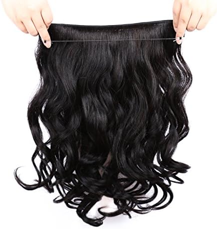 Yaweida Invisible Wire Headband Hair Extensions Unprocessed Brazilian Virgin Hair Natural Wave Halo Human Hair Wavy Extensions 100g (Natural Color,24 Inch)