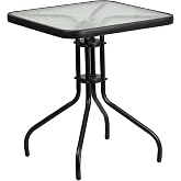 Flash Furniture Barker 23.5" Square Indoor/Outdoor Tempered Glass Patio Side Table, Outdoor Patio Table for Commercial or Residential Use, Clear/Black