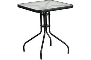 Flash Furniture Barker 23.5" Square Indoor/Outdoor Tempered Glass Patio Side Table, Outdoor Patio Table for Commercial or Residential Use, Clear/Black