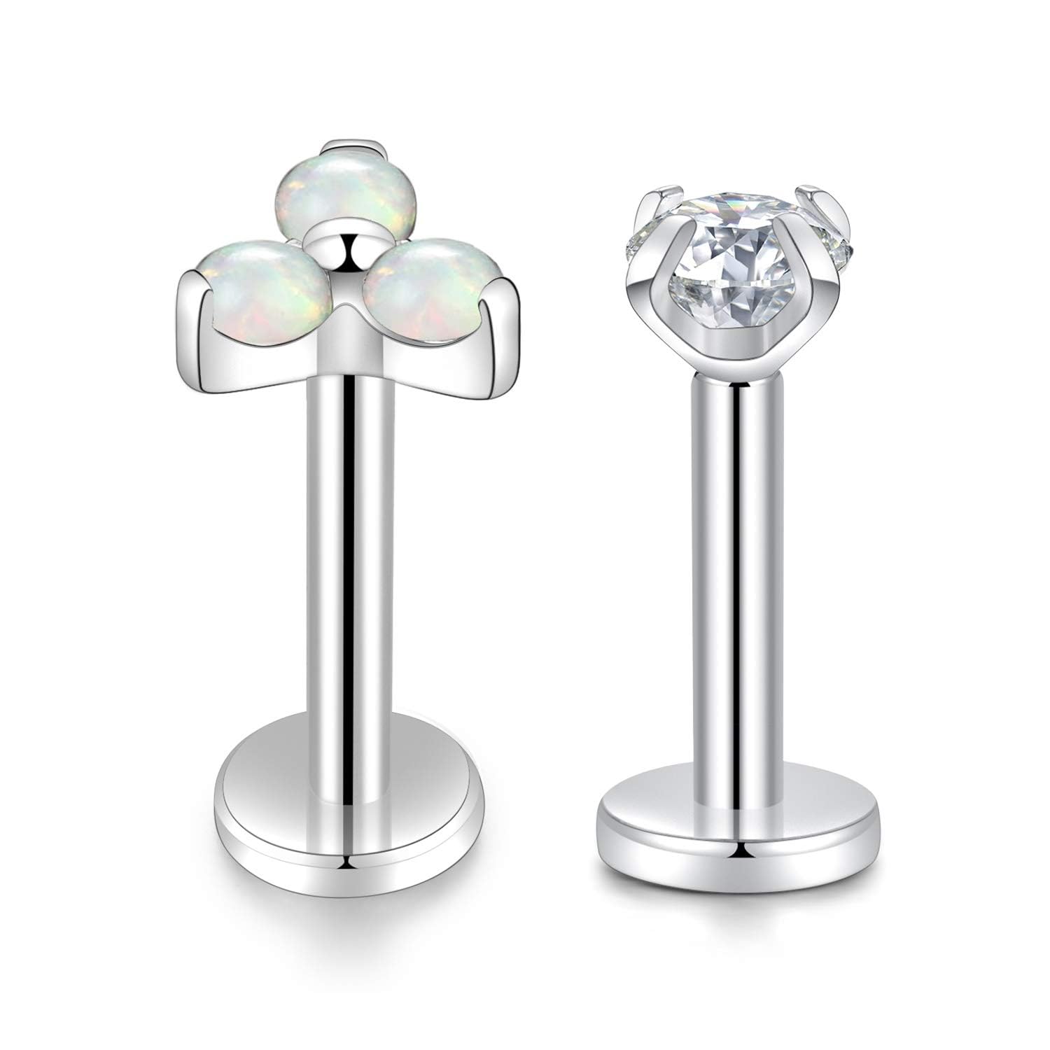 hengkaixuan G23 Titanium Internally Threaded Earring 16g Crystal Labret Helix Tragus Cartilage Ear Piercing Body Jewelery (opal & CZ, 10.00)