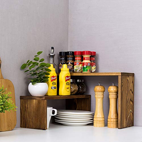 MyGift Rustic Burnt Solid Wood Kitchen Corner Shelf, Countertop Storage