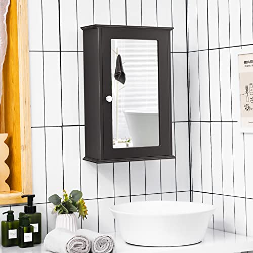 Tangkula Mirrored Bathroom Wall Mount Storage with