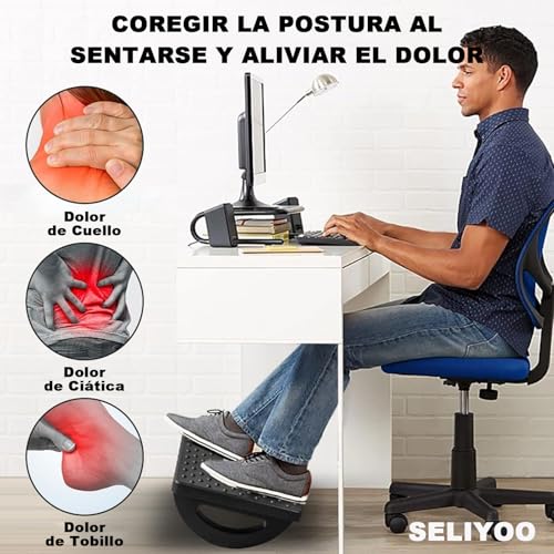 Reposapiés Ergonómico Ajustable con Función de Masaje y Ángulo Ajustable - Negro