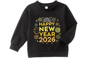 MODNTOGA Toddler Boy Girl Happy New Year Crewneck Sweatshirt Fireworks Graphic Holiday Shirt 2026 Long Sleeve Pullover Tops
