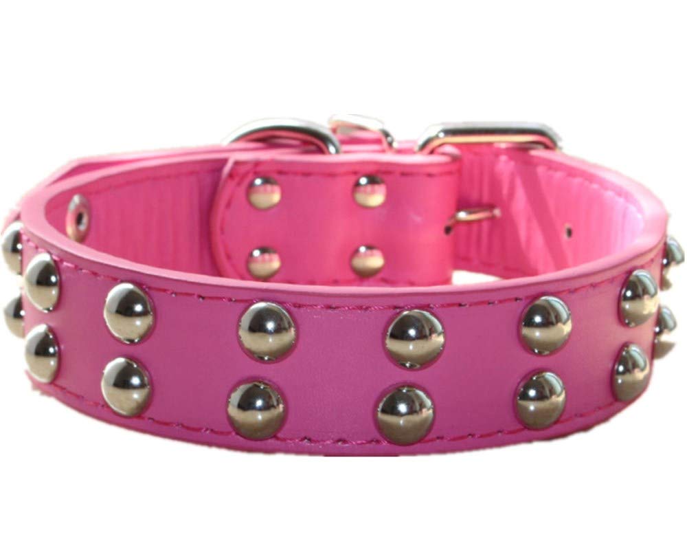haoyueer 1.2 inch Wide Leather Dog Collar Spiked Studded Collar for Medium Large Breeds Pitbull Terrier (M, Hot Pink)