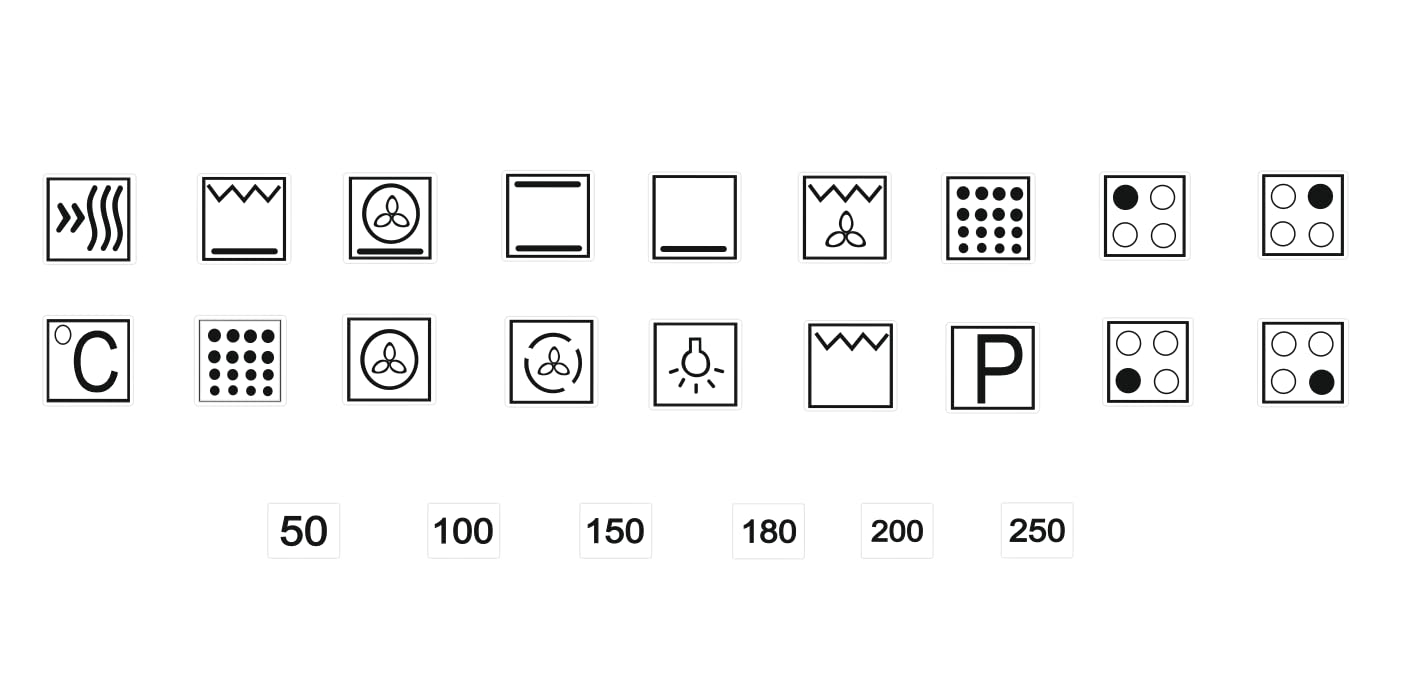 Cooker Sticker Set Hob Symbols for Sticking (uk RPt5/1) (6 mm), Black