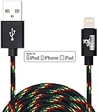NRGized Premium 3ft Nylon Braided USB Cable with Lightning Connector [Apple MFi Certified] for iPhone 6s Plus / 6 Plus, iPad Pro, Air 2, iPod Nano and More (Rasta)