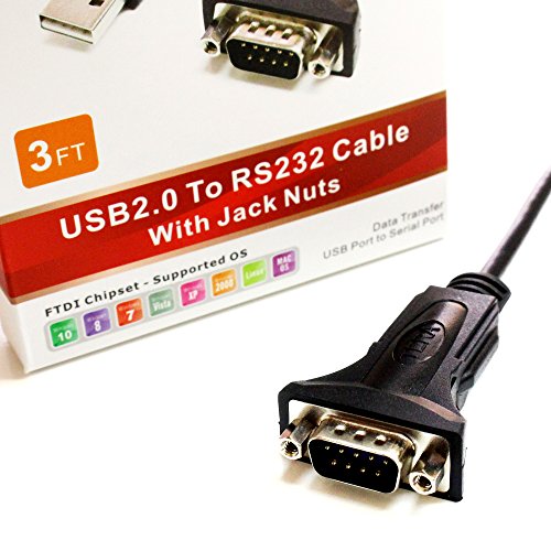 Tera Grand Premium USB 2.0 to RS232 Serial DB9 3 Ft Adapter Cable - Supports Windows 10, 8, 7, Vista, XP, 2000, 98, Linux and Mac - Built with FTDI Chipset and Hex Jack Nuts