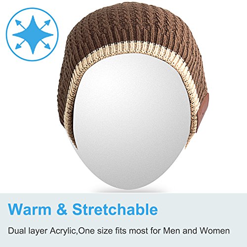 Qshell Unisex Adult Bluetooth Beanie Hat Trendy Soft Warm Short Audio Music Cap with Wireless Headphone Headset Speaker Mic Hands-Free, for Winter Outdoor Sport Skiing Snowboard - Brown - Thumbnail 3