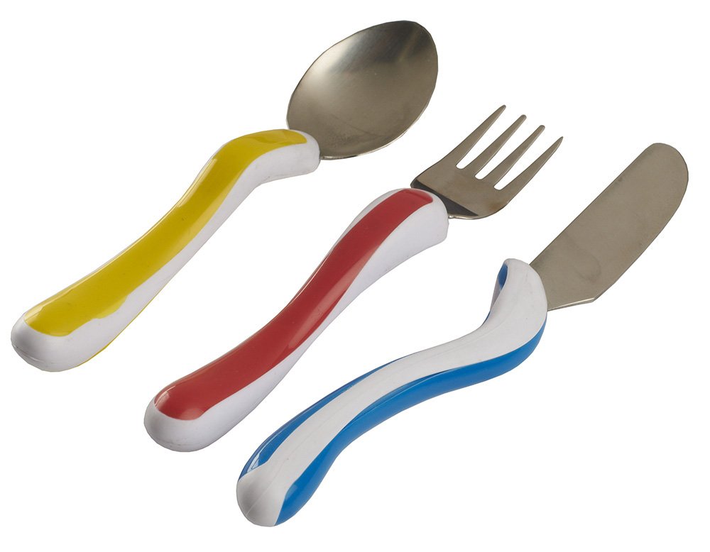 NRS Healthcare 3-Piece Easy Grip Children's Cutlery Set, Stainless Steel, Multi-Colour