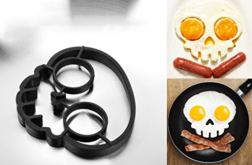 Cool Silicone Fried Egg Ring Mold Black Skull Shape Egg Shaper Set of 2 for Cooking - Thumbnail 4