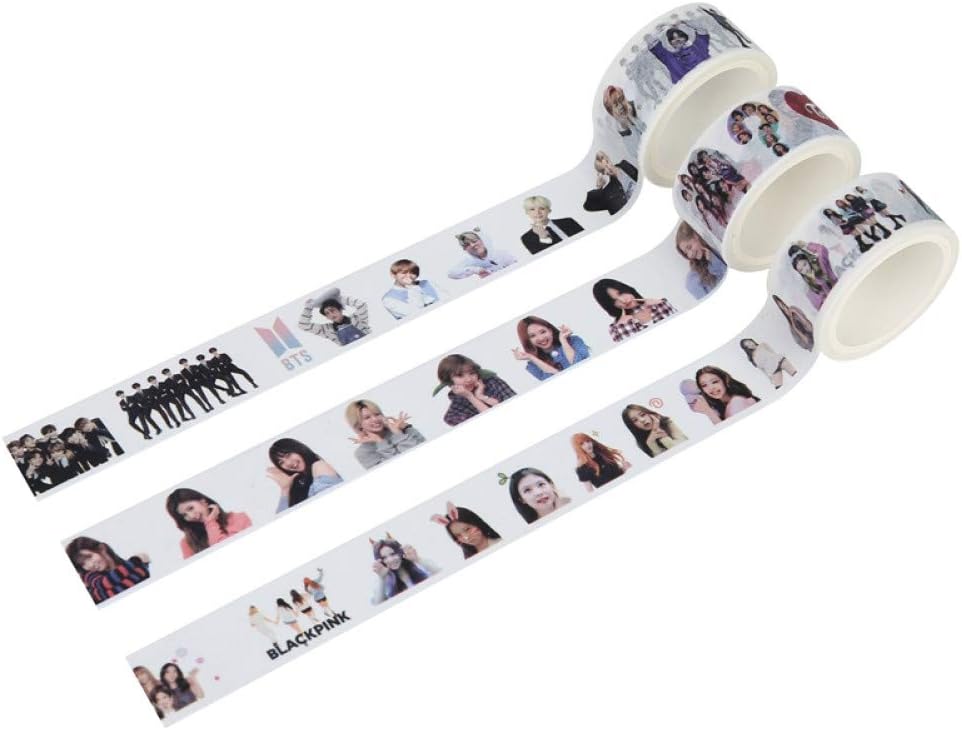 KANGKANGBOOS tape 3pcs K-pop BTS TWICE BLACKPINK Cute Paper Masking Tape 2CM*5M Adhesive Tape Scrapbook Notebook Sticker