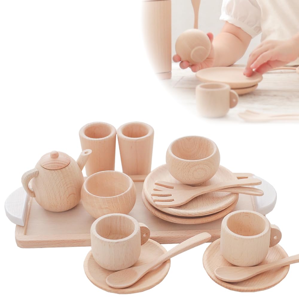 木製おもちゃのだいわ ミニ 食器セット (ホワイト) 木のおもちゃ ティーセット お茶会 木製食器 木の食器セット ままごと ままごと用キッチン ままごとセット の商品画像