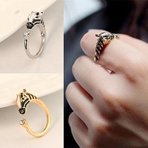 Women_Lady_Zebra_Horse_Head_Rhinestone_Adjustable_Opening_Finger_Ring