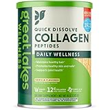 Great Lakes Wellness Collagen Peptides Powder Supplement for Skin Hair Nail Joints - Vanilla Flavored - Quick Dissolve Hydrol