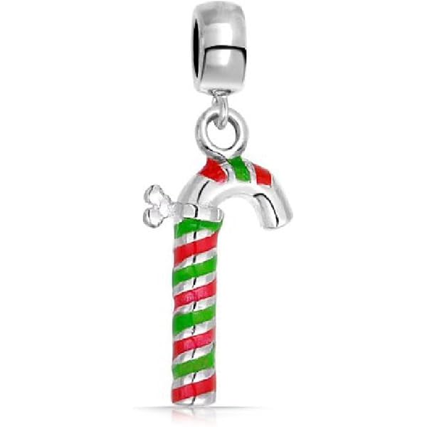 925 Sterling Silver Sock Enamel Bead With Red/Green CZ Crystal - For Charm Bracelets & Necklaces