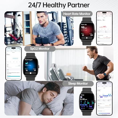 Smart Watch for Men Women, Bluetooth Call Smartwatch with AI Voice, 1.85" HD DIY Dial Fitness Watch, Heart Rate/SpO2/Steps/Sleep Monitor, 100+ Sports Modes, IP68 Waterproof Watch for Android iOS