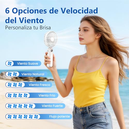 PALATALA Ventilador de Mano Portatil, 6 Velocidades Mini Ventilador Portatil Silencioso USB Recargable, Ventiladores Mano con Batería 4000mAh, Ventoinha Portable Plegable Fan para Camping Viajes Hogar