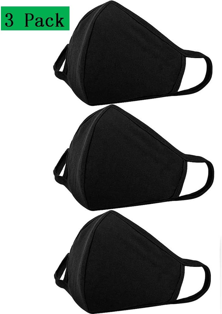 3pcs Unisex Reusable Washable Cotton Face Màsc Bandanas Black