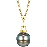 Tahitian Black Pearl Necklace, 9-10mm Baroque AAAA Handpicked Natural Seawater Pearl Pendant with 18K Gold Plated Sterling Silver Chain, Luxury Jewelry Gifts for Women, Mother, Mom,Wife, Girlfriend, Anniversary, Birthday