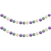 Felt Ball Garland Sage-Green Purple - 2-Pack 1.2 Inch Lavender Lilac Sage Green Party Pastel Pom Poms Decorations Boho Nursery Baby Shower Garland Backdrop Classroom Wall Christmas Mantle Decor