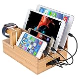 InkoTimes Bamboo Charging Station for Multiple Devices Organizer - USB Wooden Charging Docking Station - Perfect for Smart Phone Pad Tablet Home Family Office or Gift Giving (USB Charger NOT Included)