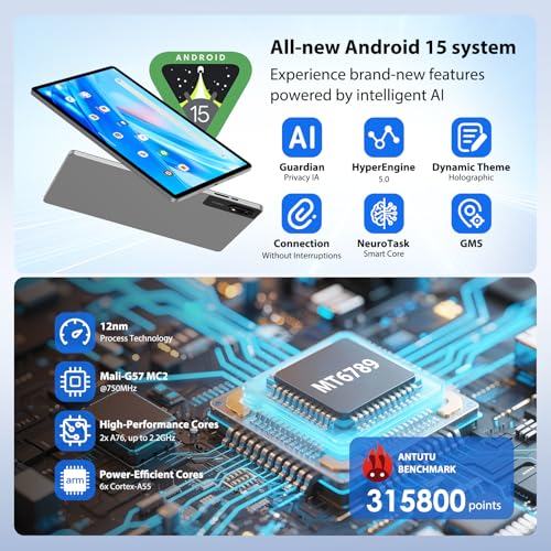 DEEMWOLF Tablet 13 Inch Android 15 Tablet with SIM Slot,4G LTE and 5G WiFi,36GB RAM+512GB ROM/2944 * 1840 FHD/11580mAh /20W/Face ID/GPS/BT 5.0/TÜV/USB-C,Tablets with Keyboard,Mouse