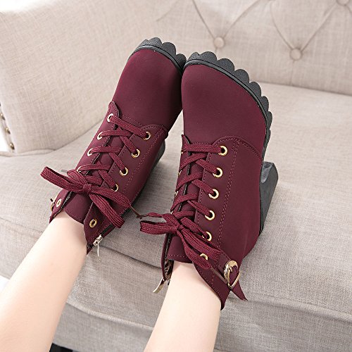 Londony ♪✿ Clearance Sales,Women's Lace Up Cross Ankle Bootie Western Mid Heel Bootie Closed Pointed Toe Boot