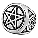 INBLUE Men's Stainless Steel Ring Silver Tone Black Pentagram Pentacle Round Signet Size10