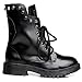 Shenn Women's Round Toe Knee High Punk Military Combat Boots(Black,US8)